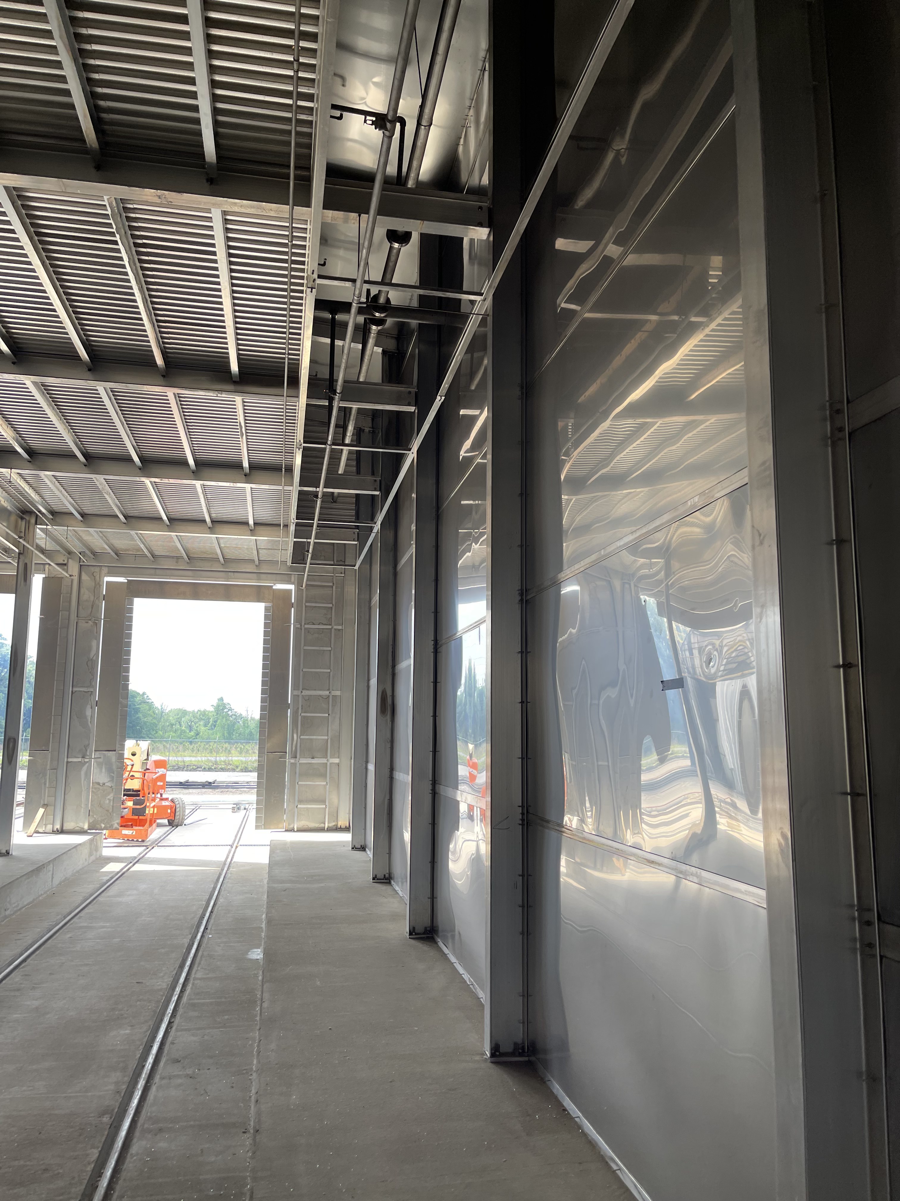 Stainless interior flat liners installed in a new track kiln during construction