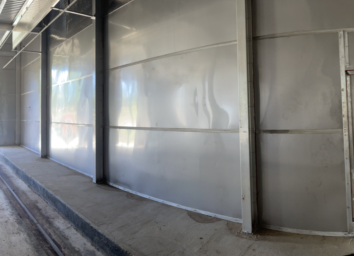 KilnTech stainless interior flat liners installed inside an industrial dry kiln wall system.