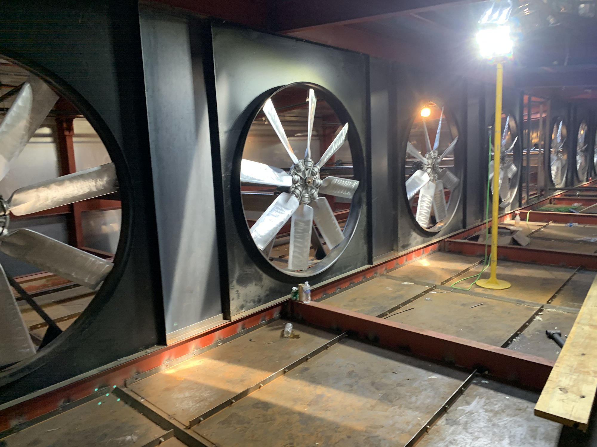Kiln fan wall with shafts and fans during KilnTech installation